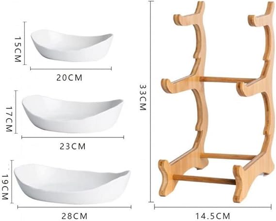 YYW 3 Tier Ceramic Fruit Basket with Bamboo Wood Stand for Kitchen Counter | Large Capacity Porcelain Fruit Bowl for Storing Fruits, Vegetables, Bread, and Snacks. Durable and Stylish Kitchen Storage