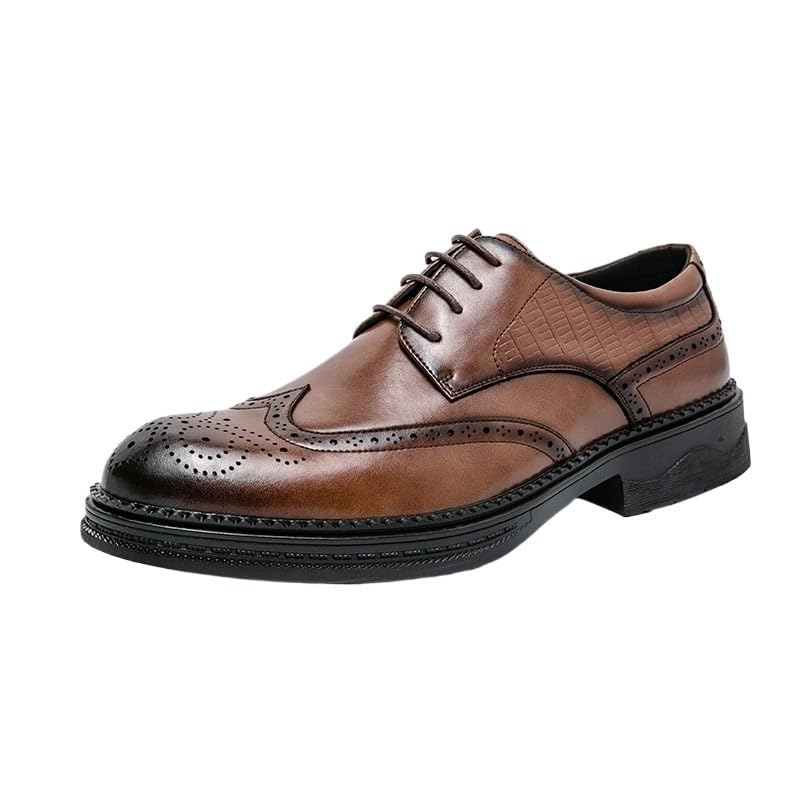 Platform Dress Shoes for Men's Lace Up Business Synthetic Leather Anti-Slip Rubber Sole Block Heel Office