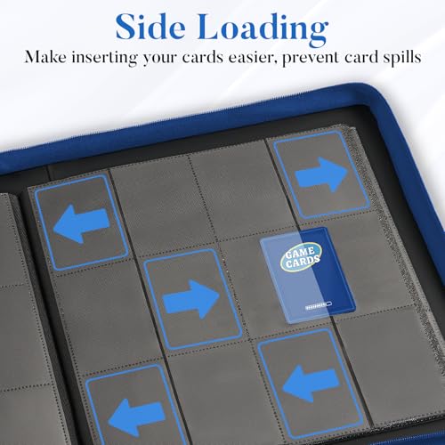 Image of Premium Zip Card Binder 12 Pocket, Fabmaker 912 Pockets Trading Card Binder, PU Zipper Card Collection Album, Sturdy Side-Loading Card Book Holder for Game & Sports Cards, Royal Blue