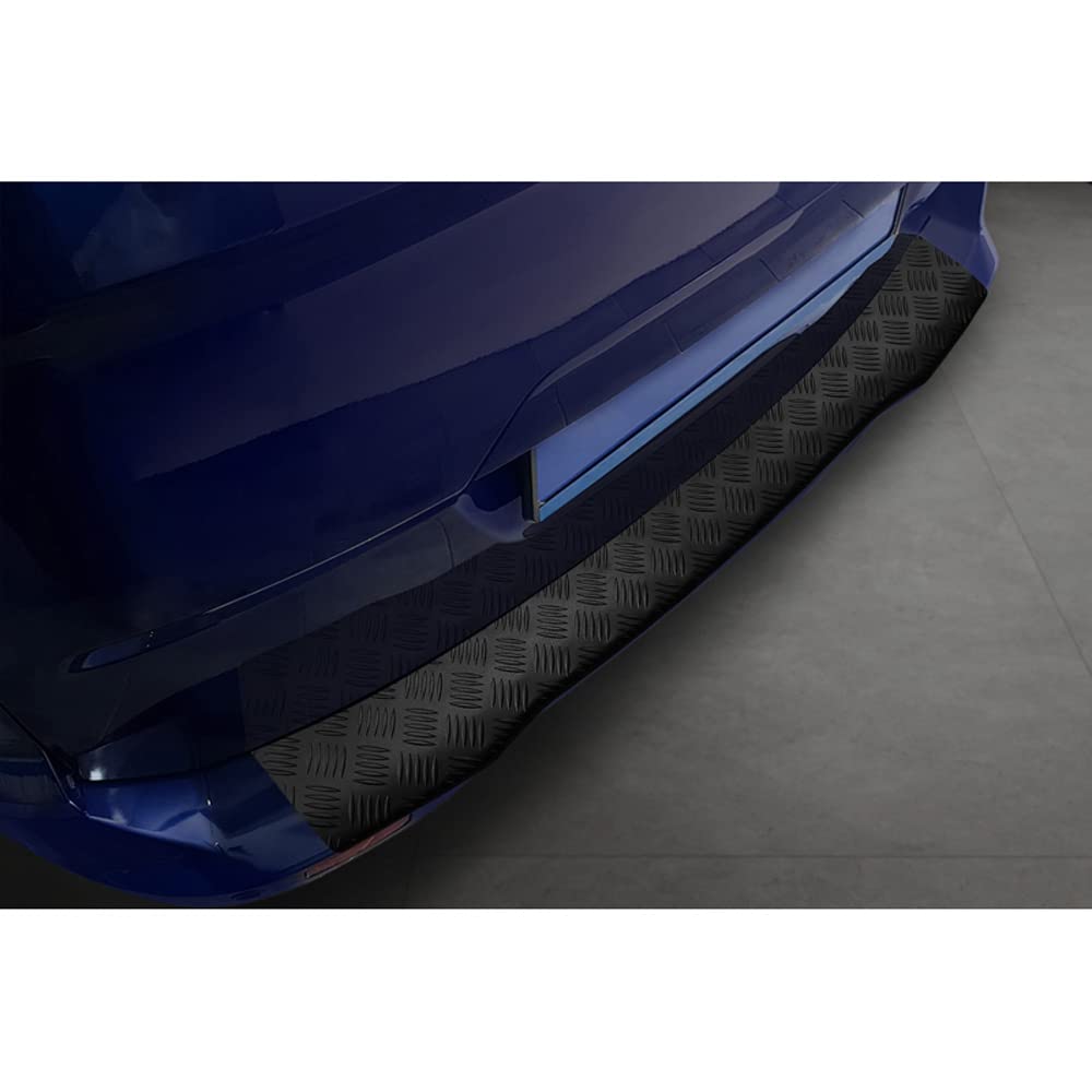 Avisa Matt Black Aluminum Rear bumper protector compatible with Ford Tourneo Courier/Transit Courier 2014- 'Riffled Plate'