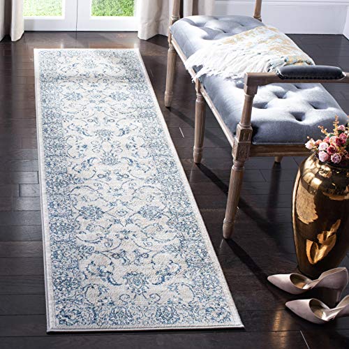 SAFAVIEH Brentwood Collection Runner Rug - 2' x 8', Light Grey & Blue, Oriental Floral Scroll Design, Non-Shedding & Easy Care, Ideal for High Traffic Areas in Living Room, Bedroom (BNT854G)