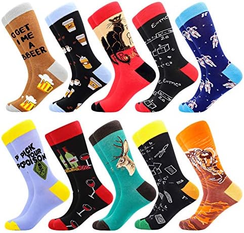 Men's Fun Dress Socks, Colorful Funky Socks for Men, Fancy Novelty Funny Patterned Casual Combed Cotton Office Socks,Mid Calf Cool Crazy Socks Unique & Striking Design