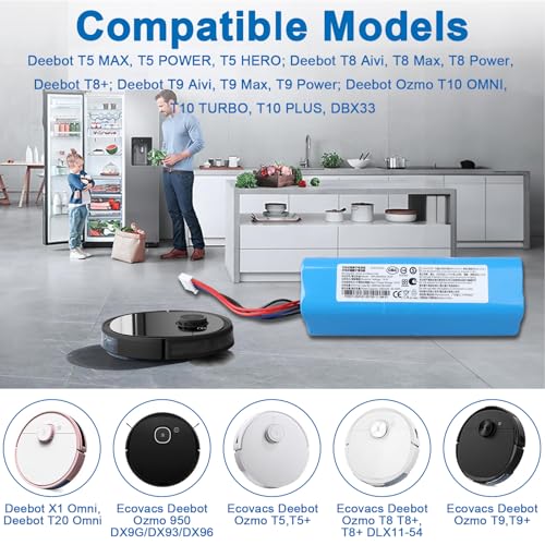 MXJFYY 14,4 V 5600 mAh Ersatzakku Kompatibel mit Ecovacs Deebot T5 T9 T9+ T8 T8+ T10 AIVI/Max, Deebot DX65/DX93/DX96/DBX11, Deebot Ozmo 950 DX9G,Deebot DLX11-54 Home Cleaner Heimroboter