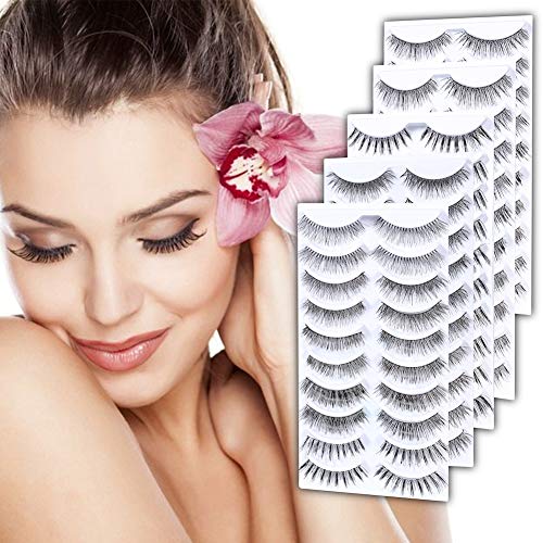 CerroQreen Eyelashes 50 Pairs 5 Styles Handmade Fake Eyelashes 10 Pairs Eyes Lashes Each Style Natural Soft With Free EyeLash Tweezers (50 pairs)