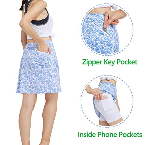 slimour Women Print Golf Skirt Travel Skirts with Pockets Swim Skirt High Waist with Shorts Blue Iris L - Thumbnail 4