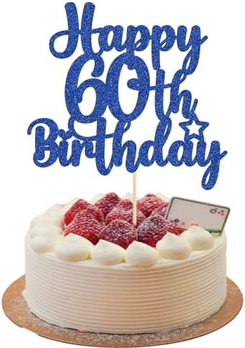Gyufise 1Pc Happy 60th Birthday Cake Topper Glitter 60 & Cheers t...
