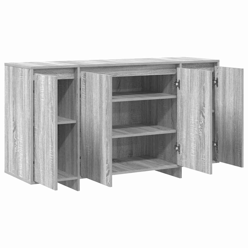 Credenza grigio Sonoma, 135 x 41 x 75 cm, in legno, con 4 ante | Elegante credenza per soggiorno e sala da pranzo: molto spazio grazie ai 4 ripiani con una profondità compatta di 41 cm.
