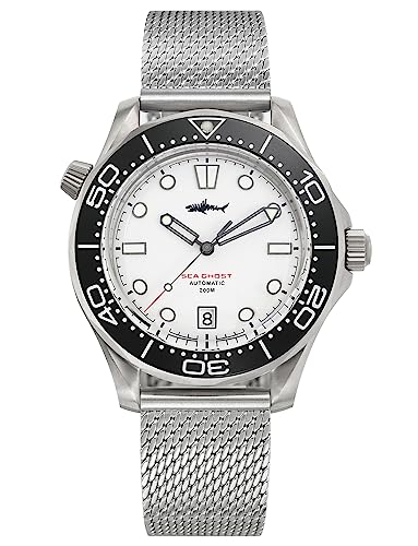 TACTICAL FROG Heimdallr Titanium Case Dive Watches for Men, NH35A Movement C3 Luminous Automatic Watches, 200M Water Resistant, Mesh Band, Black Bezel