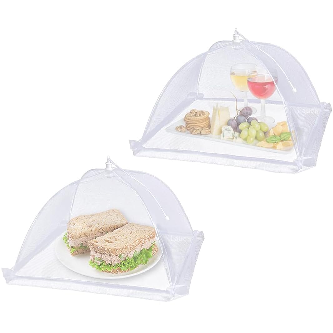 2 Pcs Food Net Cover,Food Covers Mesh Pop Up,Portable Fly Protector for Plates and Bowls,Collapsible Plate Umbrella Fly Net,Mesh Foods Cover for Outdoors,Travel Carry,Parties,Picnics,BBQs