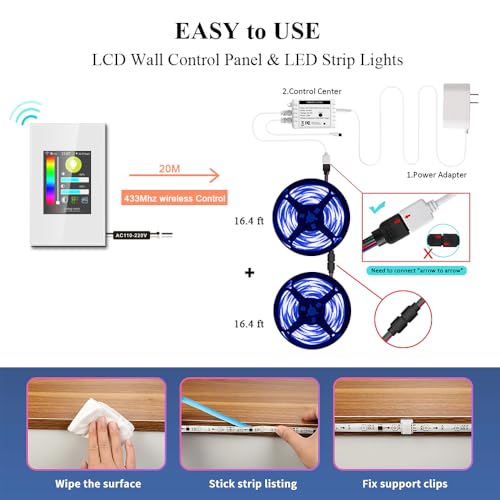 Image of LANBON L8 LCD Smart Light Strip Switch, with 32.8FT LED Strip Lights, 2.4G WiFi Wall Touchscreen Switch Support to DIY Brightness /Colors, Compatible with Alexa /Google Home, APP Remote Control, L8-HLS