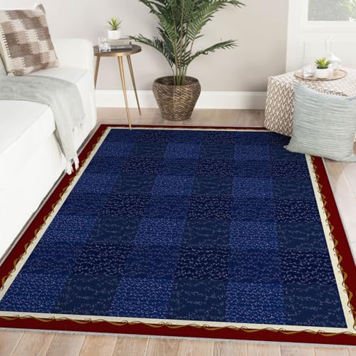 Tapis à motifs de plantes salon chambre vintage bleu rustique