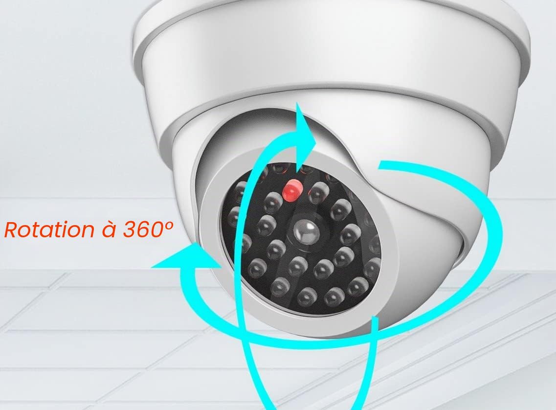 JZK Lot de 2 Fausses caméras de Surveillance dôme avec LED Clignotantes pour la sécurité de la Maison, Blanc