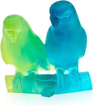Daum Pate De Verre Crystal Lovebirds, Blue & Green
