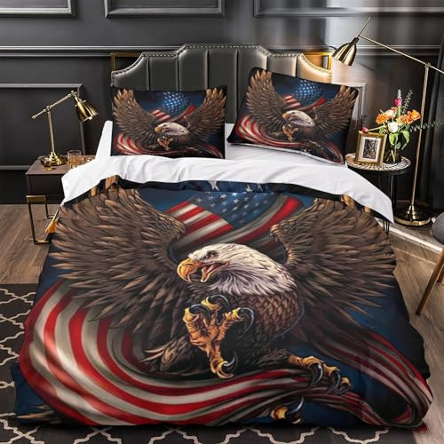Housse de couette super douce microfibre respirante aigle drapeau 3D - 2