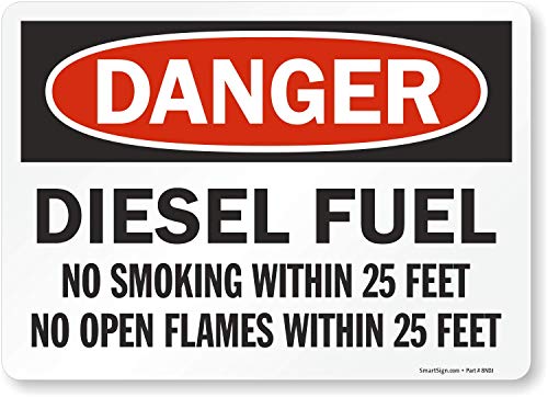 SmartSign - U9-2495-ND_10x14 Adhesive Vinyl OSHA Safety Sign, Legend "Danger: Diesel Fuel No Smoking", 10" high x 14" wide, Black/Red on White