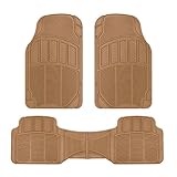 BDK 3-Piece Universal Front & Rear Rubber Floor Mats, Heavy Duty Universal Fit Liners for Cars SUVs Trucks Vans, All Weather Protection Anti-Slip Nibs, Flexible Contours Fits Most Vehicles - Beige