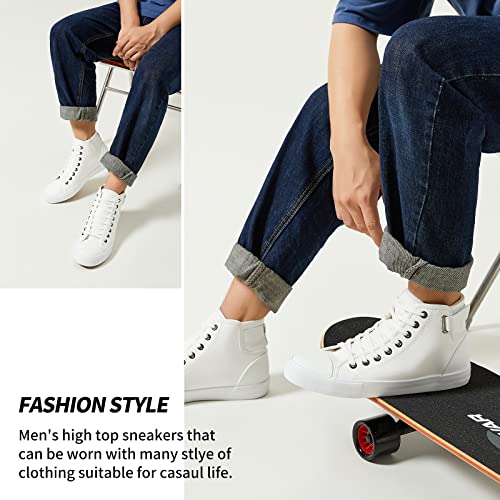 yageyan Men White high top Sneakers for Casual Black pu Leather Fashion Shoes for Men(white08.5)
