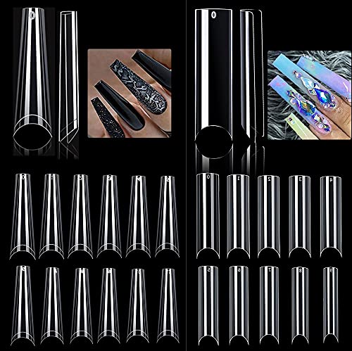 440 PCS Extra Long Nail Tips C Curve Tapered Square Straight XXL Coffin Half Cover Acrylic Nails Long Square Tip Nails 440 PCS for Nail Salons Home DIY Nail Art