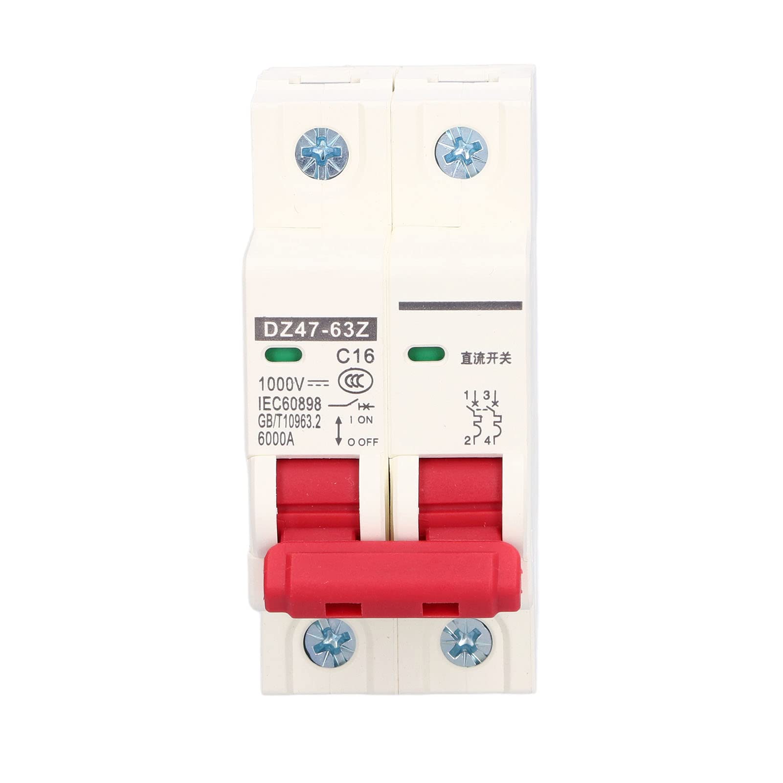 WyłąCznik 2P DC 1000V 16A Izolator Systemu Fotowoltaicznego C16 DZ47-63Z, Montaż na Szynie DIN 35mm