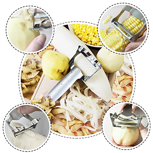 2Pcs Potato Peelers,Corn Cob Stainless Steel Peeler With Cleaning Brush ,Vegetable Peeler ,Scraper - Fruit Cutter Slicer ,Corn On The Cob Remover Tool With Bottle Opener 4-In-1 Kitchen Gadget #TOP2