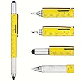 Multitool Pen with Leveler, Precision Screwdriver, Pen, Ruler, Retractable Pocket Tool Suitable for On-the-Go Repairs, DIY & – Compact & Portable – Gift for Men, And Dad (Yellow)