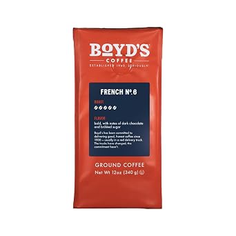 Boyds Coffee French No. 6 Coffee Ground Dark Roast Blended from 100% Arabica Rich & Full-Flavored 12 oz.