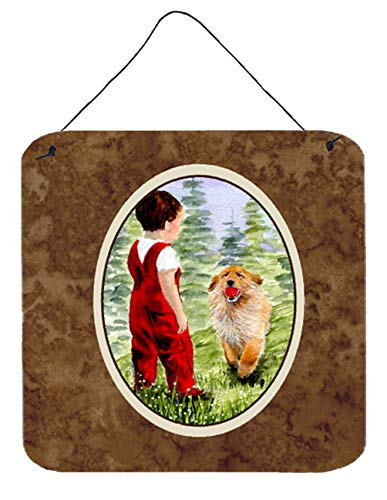 Caroline's Treasures SS8545DS66 Little Boy with his Golden Retriever Wall or Door Hanging Prints Aluminum Metal Sign Kitchen Wall Bar Bathroom Plaque Home Decor, 6x6, Multicolor
