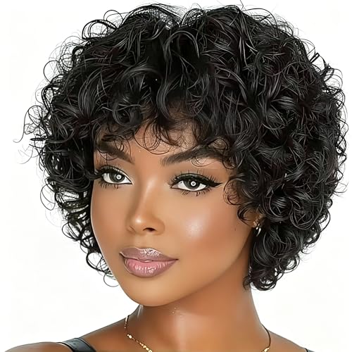 TATOUS Short Curly Bob Wig Human Hair for Black Women