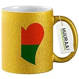 Huuraa Glitzertasse Madagaskar Flagge Herz 330ml Gold Keramik Kaffeebecher Geschenkidee