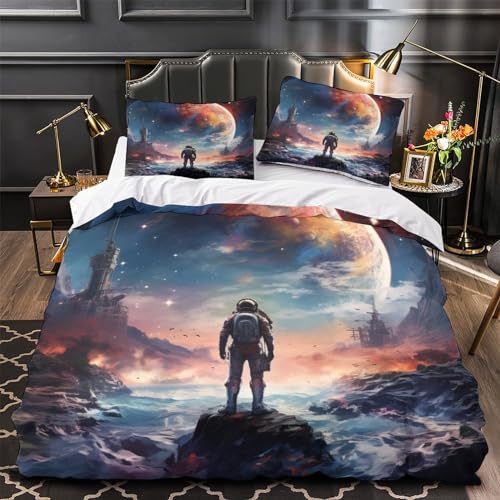 Housses de couettes microfibre et coton IOFEER au motif imprimé cosmos multicolore