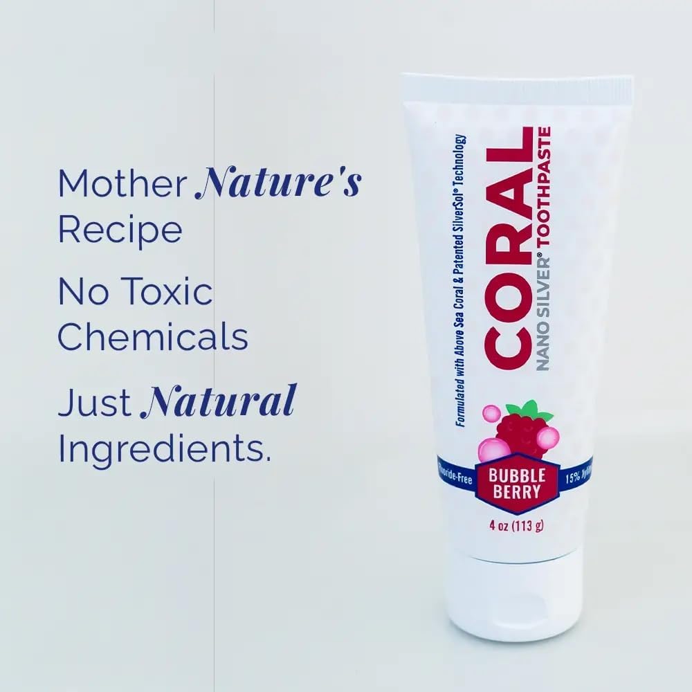 Coral Nano Silver Kids Toothpaste – Natural, Fluoride-Free Children’s Whitening & Remineralizing Toothpaste with Coral Calcium – SLS-Free, Safe to Swallow, Anti-Plaque – Bubble Berry, 4 oz