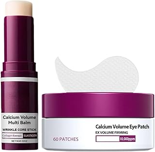 Calcium Eye Care Set – Multi Balm Stick (9g) & Collagen Hydrogel Eye Patches (60 Count), Hydrating & Smoothing Eye Area Ca...