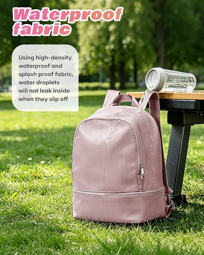 Image of Small Gym Backpack for Women, Office-to-Gym Casual Daypack with Shoe Compartment, Lightweight Water Resistant Small-Size Bag, Clean Fit Style Work Backpack for Daily Use, Pink