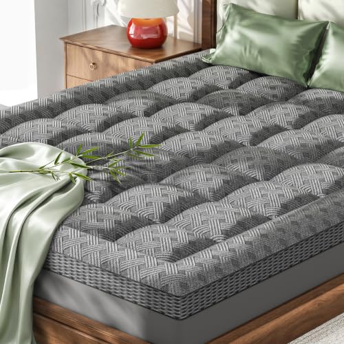 Qocismile Queen Size Mattress Topper,3 Inch Thick Pillow Top Mattress Topper Pad,Breathable Bamboo Viscose,21" Deep Pocket,Shredded Memory Foam Filling,Cloud-Like Soft Bed Topper for Pressure Relief