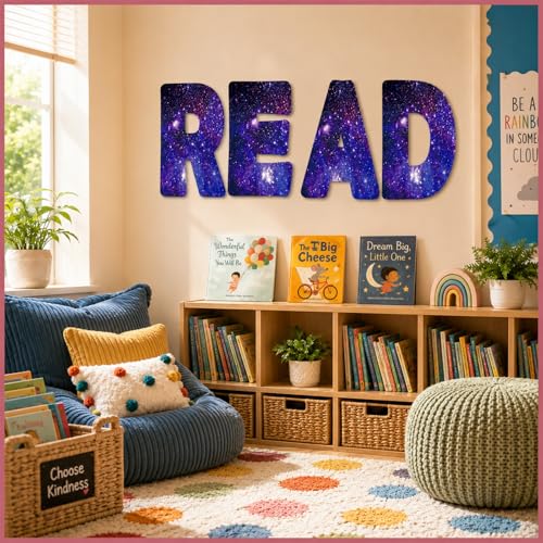 Classroom Reading Poster Decorations Everyone Reading Bulletin Board Purple Space Read Sign Posters Elementary Wall Decor Supplies for Teacher Student Back to School Library Outside Home Center Decor - Image 6