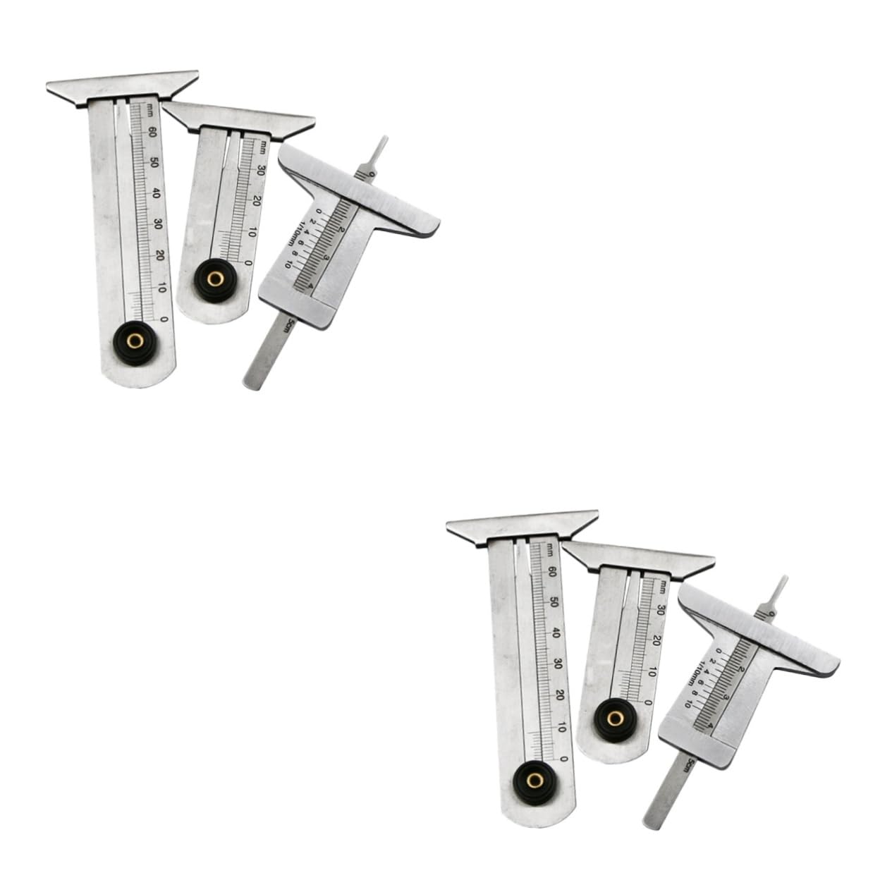 Uonlytech Lot de 2 Jauges de Pneu en Acier Inoxydable Mesure de La Profondeur de La Bande de Roulement Règle 0-30 Mm 0-50 Mm 0-60 Mm de Détection de Métaux 3 Pièces