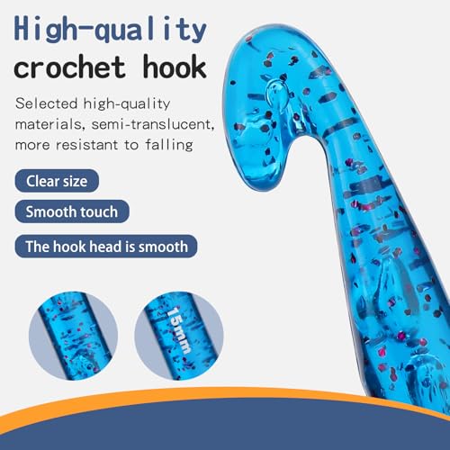 Image of QMNNMA 15 mm Crochet Hook, Large Crochet Hooks for Chunky Yarn-Blue | Big Crochet Hooks, Jumbo Crochet Hooks, Giant Crochet Hook, Ergonomic Knitting Needles Crochet Needle for Beginners