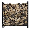 Woodhaven Black 4 Foot - Heavy Duty Made In USA - Indoor Outdoor - 1/4 Cord Firewood Storage Log Rack With Optional Seasoning Cover Combo Set - Metal Log Storage - 48” x 48” (No Cover)