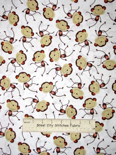 Premium Love Monkey Cotton Sewing Fabric - Adorable Heart Monkeys Toss Design, 100% Eco-Friendly, Perfect for Creative Crafts by the Yard