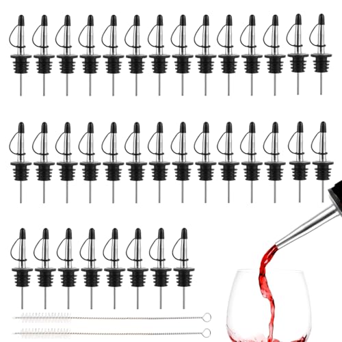DAJAVE 36 Pack Speed Pourers Oil Pourer Spout Bottle Pourers for Spirits Liquor Freeflow Spirits Stainless Steel Wine Bottle Spirit Pourer Tapered Spout with Caps for Alcohol Olive Oil Syrup Bottles
