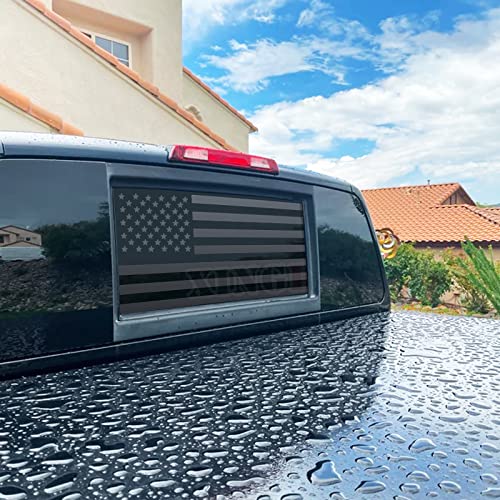 Image of Xinghe for Niss@n Nitan 2013-2023 Long Version, American Flag Decals for Truck Back Middle Window, Matte Black USA Flag Decal for Truck Back Sliding Window