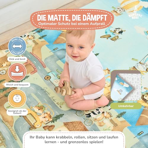 Krabbelmatte Baby Faltbar Spielmatte Kinder Spieldecke 120x180x1cm Krabbeldecke Für Baby - Babymatte Kindermatte - Schaumstoffmatte… – Ansicht 2