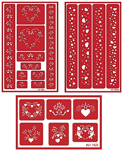 3 Armour Etch Over N Over Reusable Glass Etching Stencils Set | Heart, Floral, Star, Circle Borders and Patterns