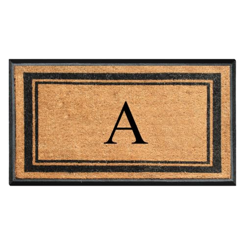 A1 Home Collections Natural Coir & Rubber Hand-Flocked Monogrammed Doormat - Heavy Duty Anti-Shedding Front Door Mat, Thick & Durable Entrance Mat - A, 30” x 48”