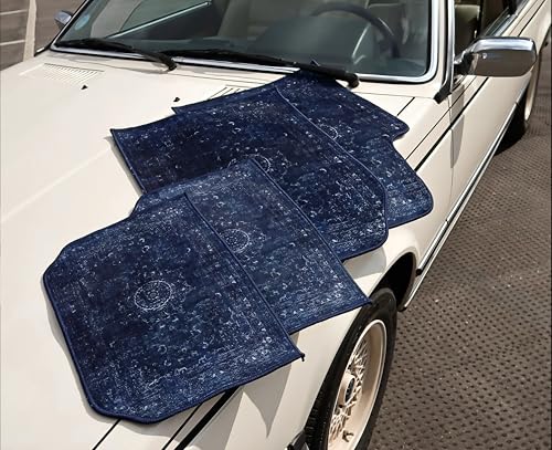 Image of CHIRON Premium Oriental Rug Look Car Floor Mat for Zest Custom Fitted, Luxury Car Foot Mats Compatible with TATA Zest, Set of 5 Pcs, 100% Waterproof and Washable, Classic Blue