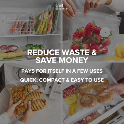 Image of Chef Preserve Reusable Vacuum Sealer Bags for Food - 30 BPA-Free Small (8 x 10 in) Food Storage Bags, Freezer, Microwave - Odor-Resistant, Leak-Proof - Compatible with Chef Preserve Vacuum Sealers