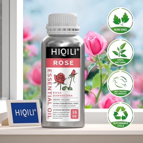 Image of HIQILI Rose Essential Oil for Diffuser, Soap, Perfume & Candle Making - 16 Fl Oz