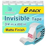 BeataTap Tape, Invisible Tape for Gift Wrapping, 6 Rolls+6 Refillable Dispensers, Matte Finish, Writable, 3/4″x 650″, Clear Tapes for Christmas Wrapping Paper, Office&School Supplies