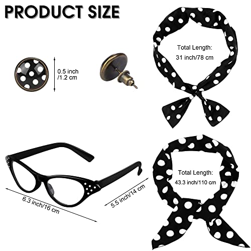 Somsoc 5 Pieces 1950S Women Pink Satin Jacket With Polka Dot Scarf Headband Earrings Eye Glasses Halloween Party Costume Set #TOP2