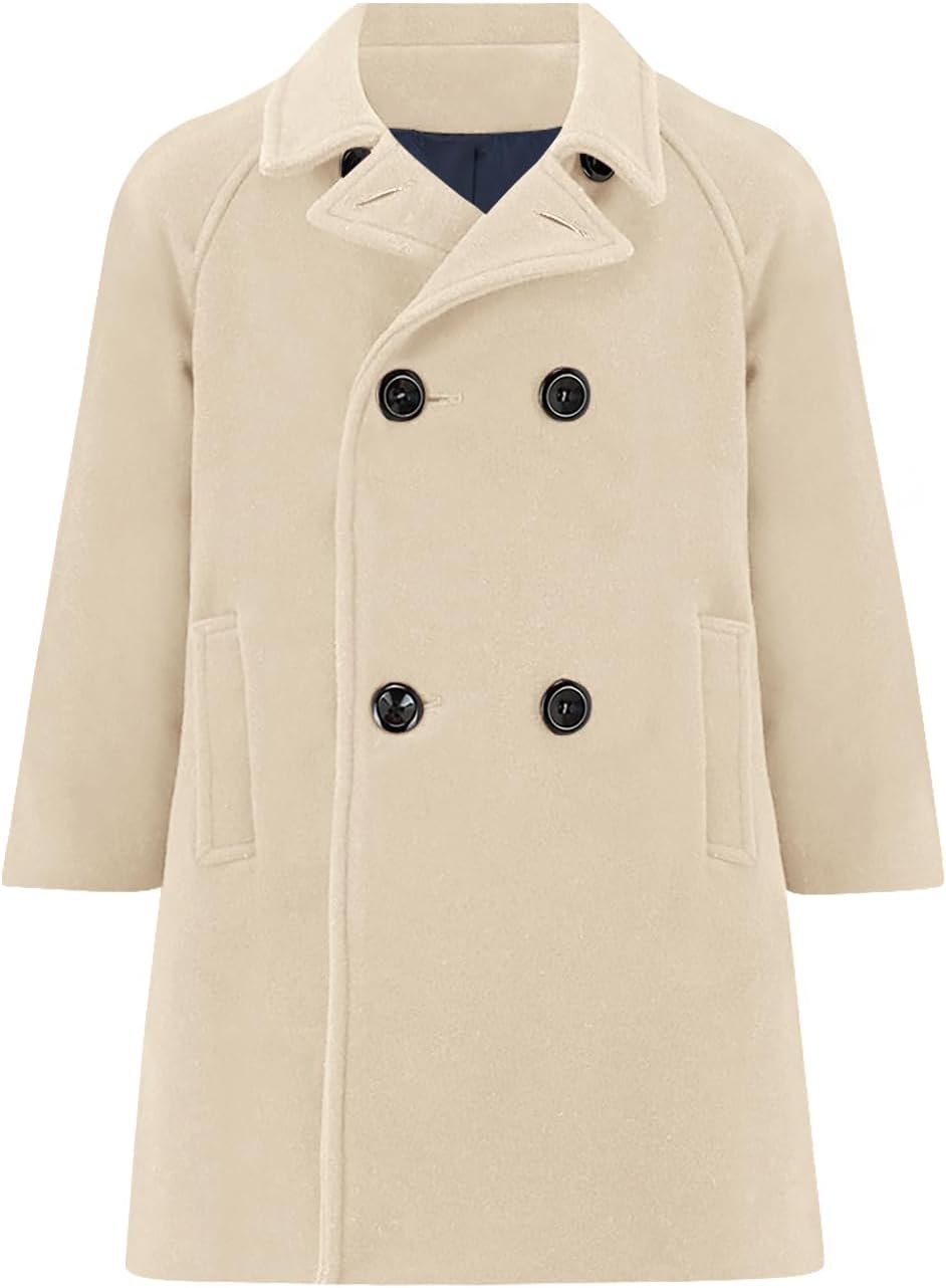 Meikulo Boys Double Breasted Pea Coat Kids Winter Notched Collar Overcoat 5-14 Years